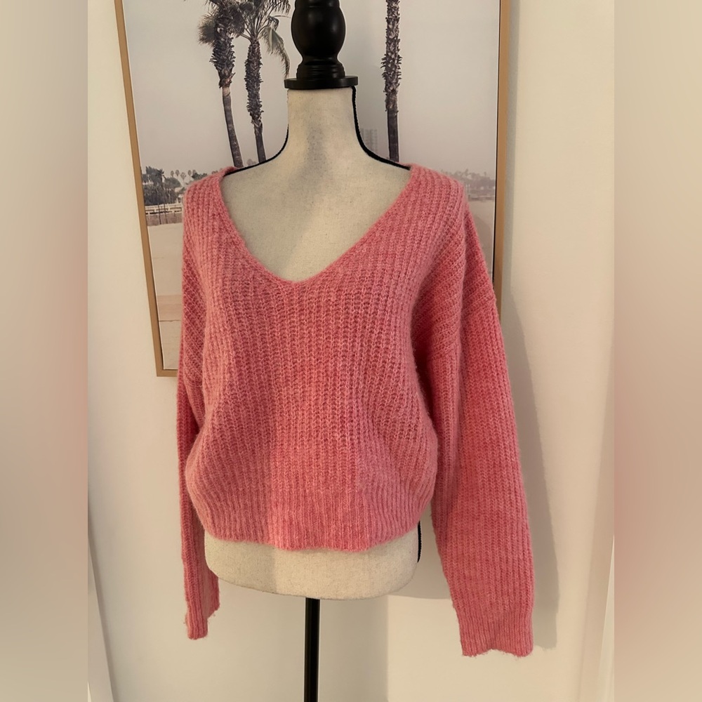 Vici Rose Pink V-Neck Knit Sweater